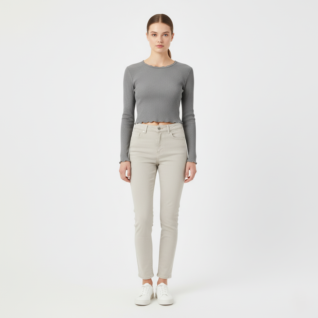 Camille Ribbed Long-Sleeve Crop Top