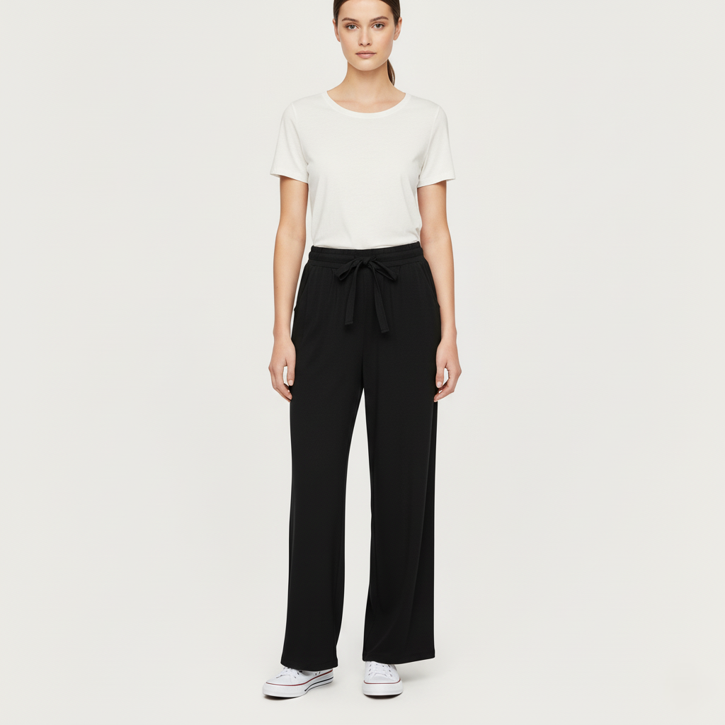 Emma Lightweight Wide-Leg Drawstring Trousers