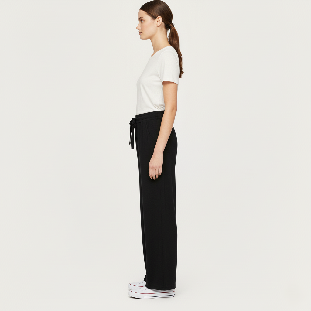 Emma Lightweight Wide-Leg Drawstring Trousers