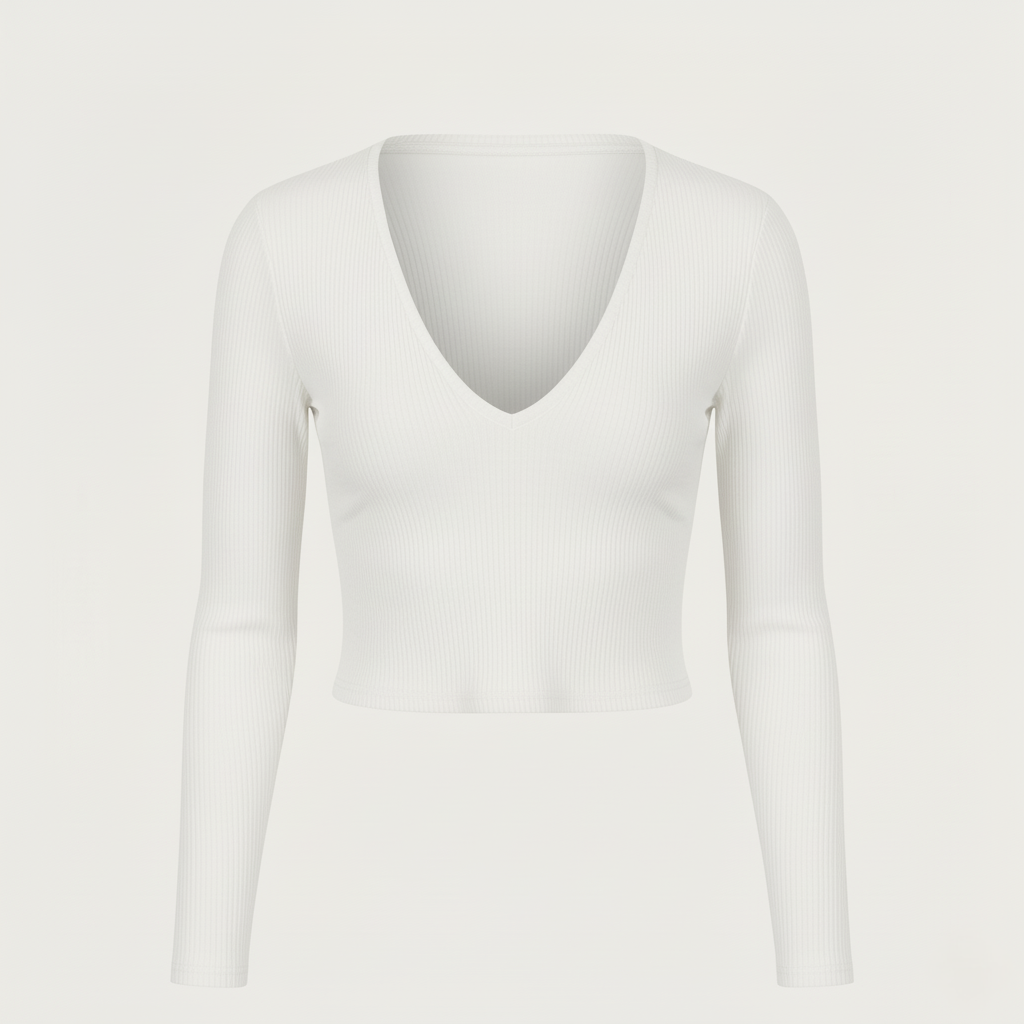 Emma Ribbed Cropped V-Neck Long Sleeve Top