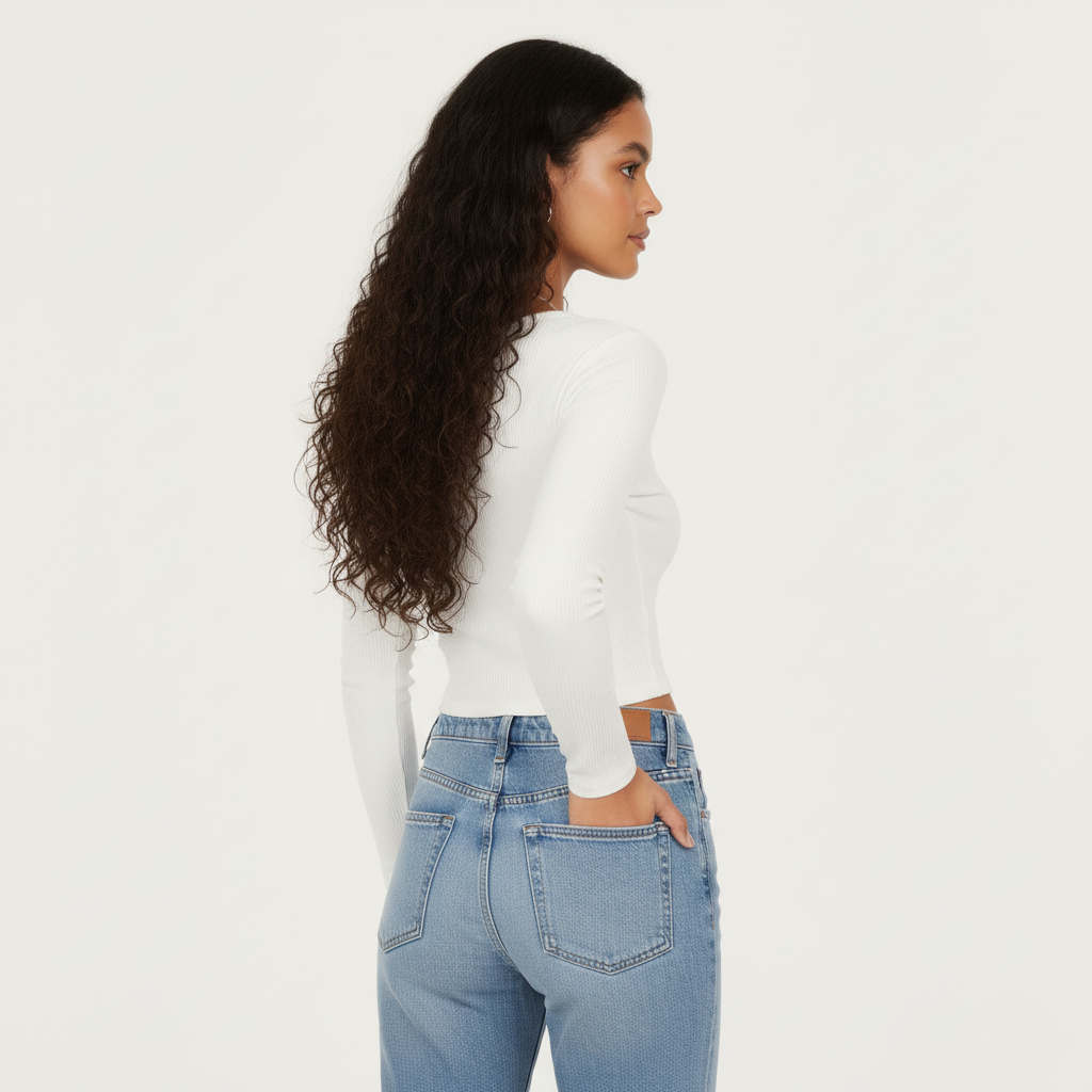 Emma Ribbed Cropped V-Neck Long Sleeve Top