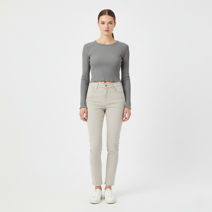Camille Ribbed Long-Sleeve Crop Top