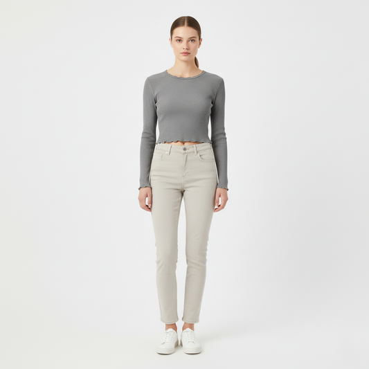 Camille Ribbed Long-Sleeve Crop Top