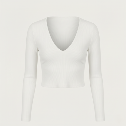 Emma Ribbed Cropped V-Neck Long Sleeve Top