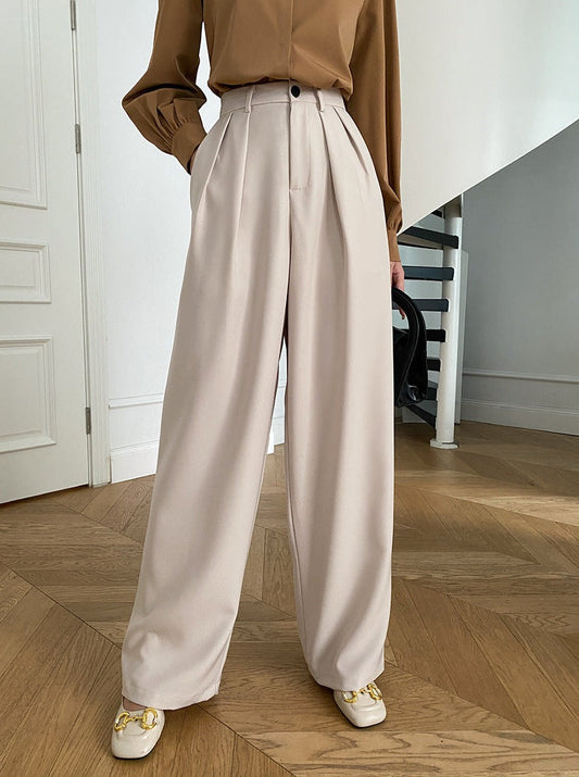 High-Waisted Tailored Apricot Wide Leg Suit Pants